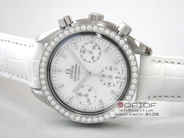 オメガ スピードマスター スーパーコピー3815.77.36 ダイヤベゼル 白皮 ホワイトシェル