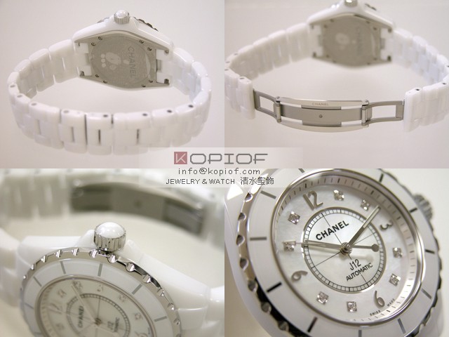シャネルJ12 スーパーコピーH2423 38mm ホワイトセラミックブレス 8Pダイヤ ホワイトシェル
